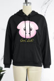 Pink Street Daily Print Draw String Hooded Collar Tops