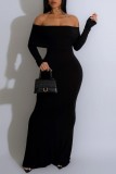 Grey Casual Solid Backless Off the Shoulder Long Dress Dresses