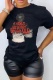 Black Casual Street Print Patchwork Letter O Neck T-Shirts