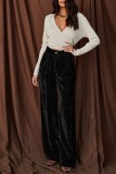 Red Casual Solid Buttons Basic Regular High Waist Conventional Solid Color Trousers