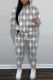 Grey Casual Print Basic Hooded Collar Long Sleeve Two Pieces