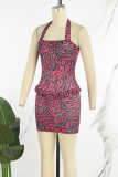Red Black Sexy Print Bandage Backless Halter Sleeveless Dress Dresses