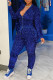 Blue Street Solid Sequins Patchwork Draw String Zipper O Neck Long Sleeve Two Pieces
