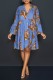 Blue Casual Print Basic V Neck Long Sleeve Dresses