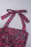 Red Black Sexy Print Bandage Backless Halter Sleeveless Dress Dresses