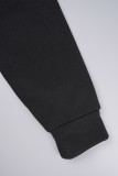 Black Casual Print Patchwork Zipper Hooded Collar Outerwear