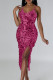 Rose Red Sexy Elegant Solid Sequins Patchwork High Opening Zipper Spaghetti Strap Evening Dress Dresses