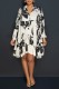 White Black Casual Print Basic V Neck Long Sleeve Dresses