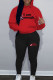 Red Black Casual Print Patchwork Draw String Pocket Hooded Collar Long Sleeve Two Pieces
