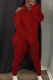 Burgundy Sweet Solid Patchwork Hooded Collar Long Sleeve Two Pieces