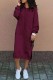 Burgundy Casual Solid Patchwork Hooded Collar Long Sleeve Dresses