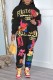 Black Casual Print Basic Hooded Collar Long Sleeve Two Pieces