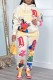 Cream White Casual Print Basic Hooded Collar Long Sleeve Two Pieces