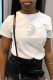 White Casual Daily Print Patchwork O Neck T-Shirts
