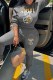 Grey Casual Print Letter O Neck Long Sleeve Two Pieces