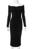 Black Sexy Casual Solid Backless Off the Shoulder Long Sleeve Dresses