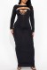Black Sexy Solid Hollowed Out O Neck Long Dress Dresses