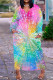 Pink Casual Print Patchwork V Neck Long Sleeve Dresses