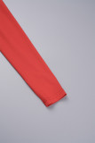 Red Casual Solid Hollowed Out O Neck Long Sleeve Dresses