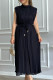 Black Sweet Solid Patchwork Frenulum Half A Turtleneck Sleeveless Dress Dresses