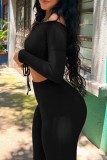 Brick Red Sexy Casual Solid Backless Off the Shoulder Long Sleeve Two Pieces