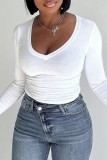Grey Casual Solid Basic V Neck Tops