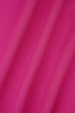 Rose Red Sexy Solid Patchwork Flounce Slit O Neck Long Dress Dresses