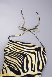 Leopard Print Sexy Print Bandage Backless Slit Halter Sleeveless Dress Dresses