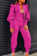 Rose Red Casual Solid Patchwork Buttons Zipper Half A Turtleneck Long Sleeve Two Pieces