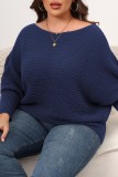 Blue Casual Solid Basic O Neck Plus Size Tops