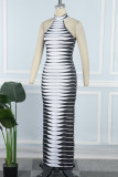 Black Casual Print Slit Half A Turtleneck Long Dress Dresses