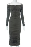 Black Sexy Casual Solid Backless Off the Shoulder Long Sleeve Dresses