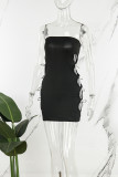 Black Sexy Casual Solid Backless Strapless Sleeveless Dress Dresses