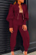 Burgundy Casual Solid Patchwork Buttons Zipper Half A Turtleneck Long Sleeve Two Pieces