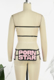 Black Sexy Letter Print Patchwork Backless Strapless Sleeveless Two Pieces