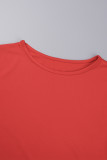 Red Casual Solid Hollowed Out O Neck Long Sleeve Dresses