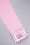 Light Pink Casual Plaid Patchwork Zipper Turndown Collar Skinny Jumpsuits
