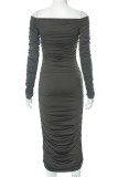 Black Sexy Casual Solid Backless Off the Shoulder Long Sleeve Dresses
