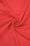 Red Casual Solid Hollowed Out O Neck Long Sleeve Dresses