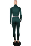 Black Green Sportswear Solid Patchwork Zipper Collar Long Sleeve Two Pieces