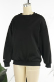 Black Casual Solid Embroidered O Neck Tops
