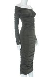 Black Sexy Casual Solid Backless Off the Shoulder Long Sleeve Dresses
