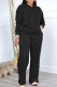 Black Casual Solid Patchwork Draw String Pocket Hooded Collar Long Sleeve Two Pieces
