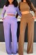 Purple Casual Solid Basic O Neck Long Sleeve Two Pieces