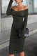 Army Green Sexy Casual Solid Backless Off the Shoulder Long Sleeve Dresses