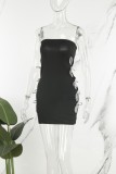 Black Sexy Casual Solid Backless Strapless Sleeveless Dress Dresses