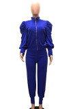 Rose Red Casual Solid Patchwork Buttons Zipper Half A Turtleneck Long Sleeve Two Pieces