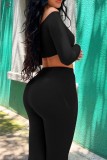 Brick Red Sexy Casual Solid Backless Off the Shoulder Long Sleeve Two Pieces