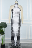 Black Casual Print Slit Half A Turtleneck Long Dress Dresses