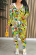 Apple Green Casual Print Patchwork Zipper Hooded Collar Long Sleeve Two Pieces
